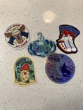 Assorted Retro Vinyl Stickers - Blue, Teal, Purple, Red, Cream